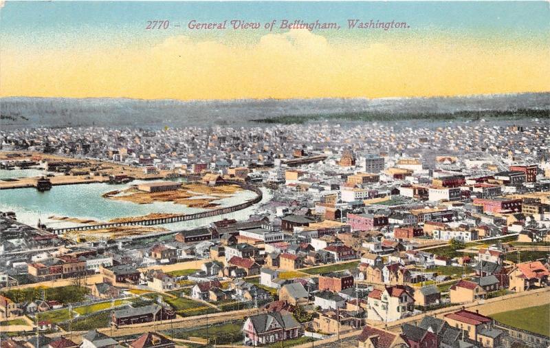 Bellingham Washington~Bird's Eye View Overlooking City~Waterfront~c1910 Postcard