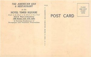 HOTEL TIMES SQUARE American Bar & Restaurant Interiors New York c1940s Postcard