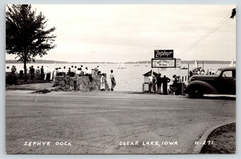 Clear Lake Iowa~Zephyr Dock Boat Rides All Hours~Observation Point~1940s RPPC 