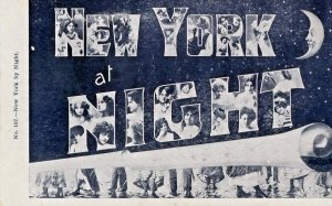 Postcard Antique- Large Letter New York Night .    K1