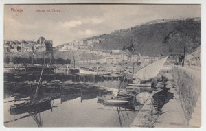 P1973 old postcard malaga detalle del puerto boats harbo buildings spain unused