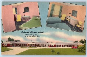 c1940 Bryan Ohio OH Postcard Colonial Manor Motel East High Street Multi View