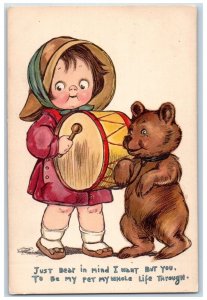 Tuck's Postcard Children And Pets With Drum Just Bear In Mind c1910's Antique