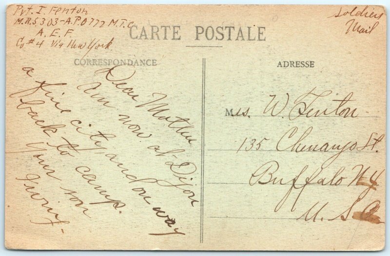 c1910s WWI Soldier Letter to Mother Postcard Place Darcy, Dijon Steam Train A29
