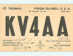 1949 Vintage Qsl Ham Radio Card Usvi - Us Virgin Islands t1901