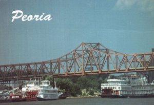 Peoria Riverfront Illinois Paddle Wheeler Ride Trips Boats Postcard