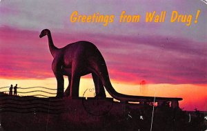 Greetings from Wall Drug Store, Dinosaur Wall, South Dakota, USA 1988 postal ...