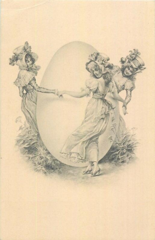 Lovely maidens Easter egg round dance fantasy postcard M. M. Vienne