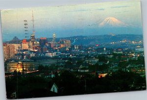 Postcard WA Seattle Sunset on Mount Rainier view from Queen Anne Hill