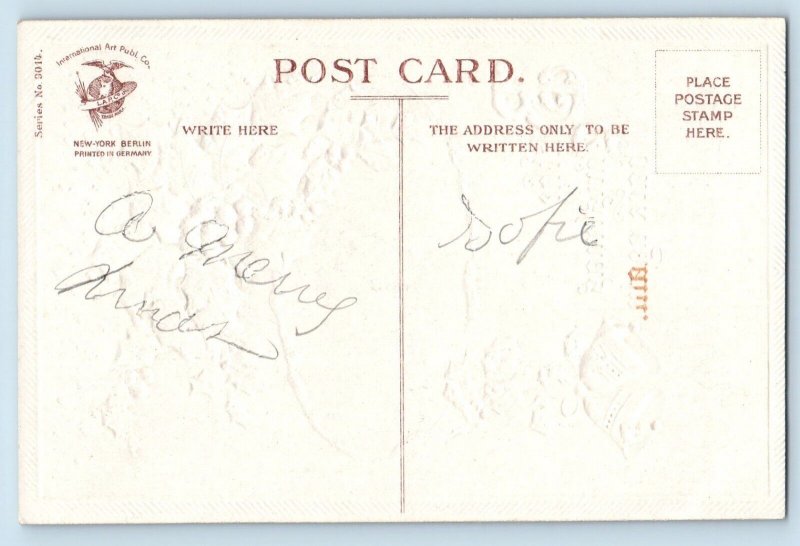 Christmas Postcard Holly Berries Bells Winter Scene Clapsaddle Embossed c1910's