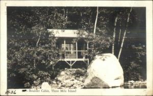 Three Mile Island Lake Winnipesaukee NH Boulder Cabin Real Photo Postcard