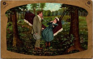 Romantic Couple Man With Lady In Hammock 1913