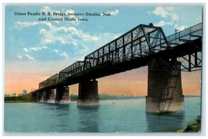 1915 Union Pacific RR Bridge Between Omaha Nebraska Council Bluffs Iowa Postcard