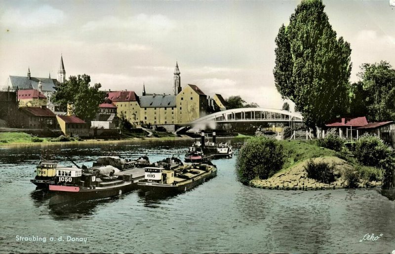 STRAUBING a.d Donau, Panorama mit Brücke (1960s) Foto-AK