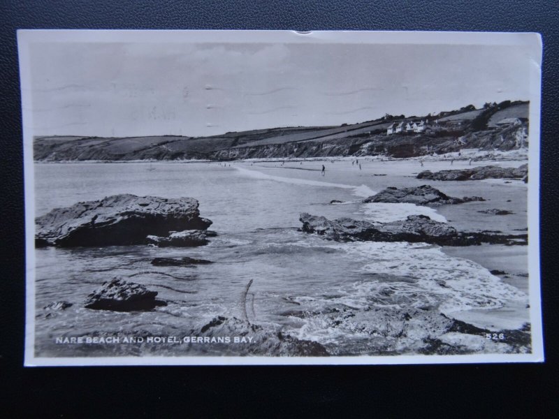 Cornwall GERRANS BAY Nare Beach & Hotel c1950's RP Postcard by D.E.M. Thomas