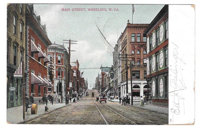 WV Wheeling West Virginia Main Street Flag cancel 1909 AC Bosselman UDB Postcard