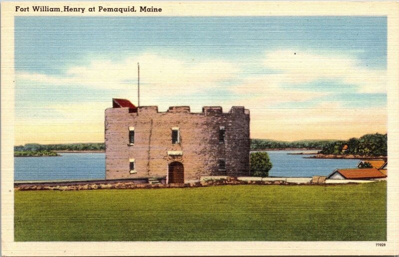 Historic Fort William Henry Pemaquid Maine Scenic Countryside Linen Postcard 