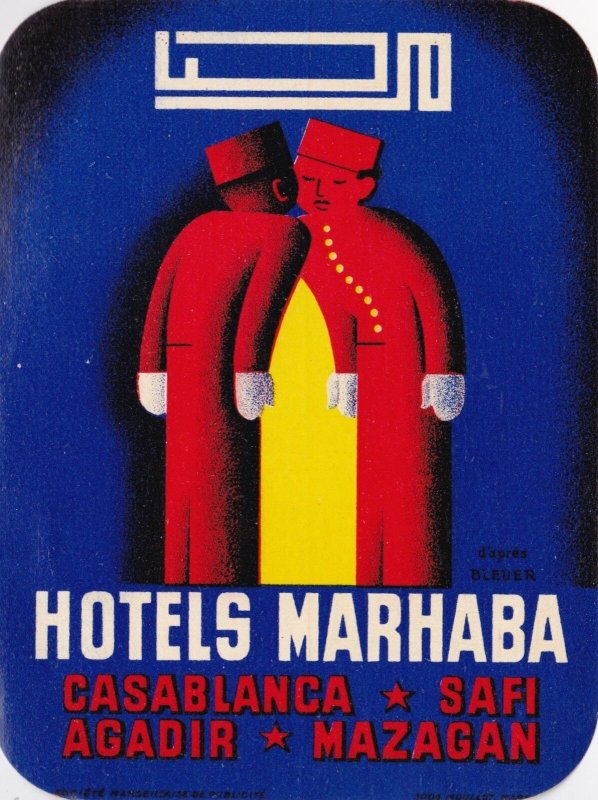 Morocco Casablanca Safi Agadir Mazagan Hotels Marhaba Vintage Luggage Label 0421