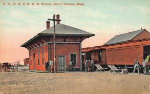 South Orleans MA Railroad Train Station Depot Loading Box Car Postcard