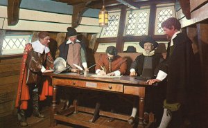 Vintage Postcard Mayflower Compact Great Cabin of Mayflower II Plymouth Mass.