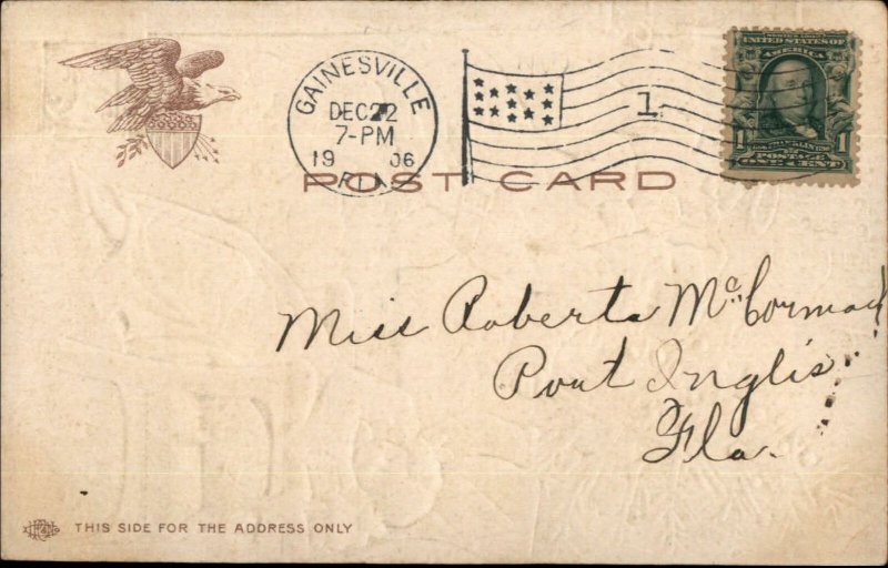 Christmas - Santa Claus Appears From Fire SILK COAT c1910 Postcard