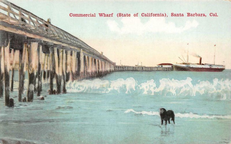 Commercial Wharf SANTA BARBARA, CA Beach Scene Pier c1910s Vintage Postcard