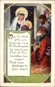 Whitney Christmas Nativity Mary with Baby Jesus and Wisemen Vintage Postcard