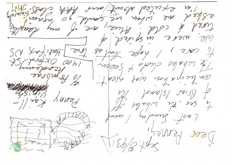 Original Watercolour Painting on Postcard, 1993