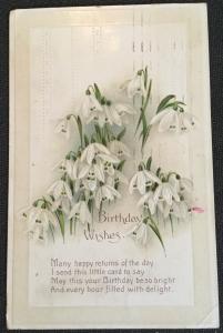 Postcard Used “Birthday Wishes” Birthday embossed Flowers LB