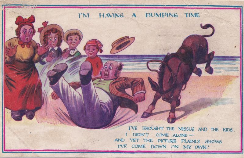 Wild Rodeo Throwing Man Into Beach Sand Comic Humour Old Postcard