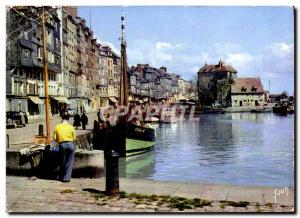 Modern Postcard Honfleur Basin L & # 39Ouest dock and St. Catherine