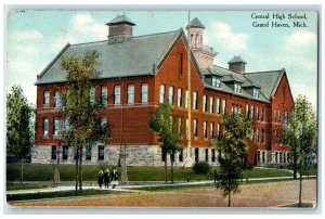 1911 Central High School Exterior Grand Havens Michigan MI Posted Trees Postcard