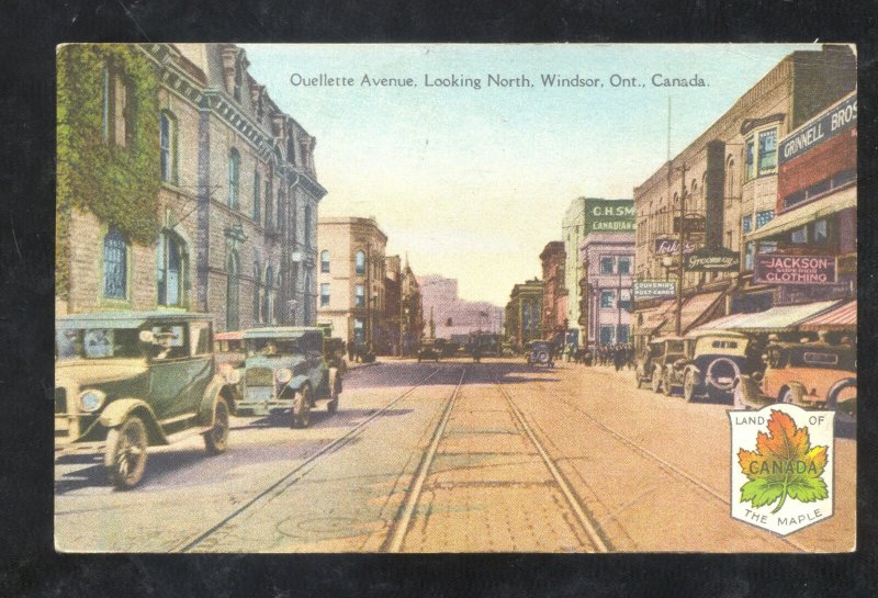 WINDSOR ONTARIO CANADA DOWNTOWN STREET SCENE OLD CARS VINTAGE POSTCARD