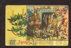 JOYOUS CHRISTMAS SANTA CLAUS TOYS VINTAGE POSTCARD GELCOAT