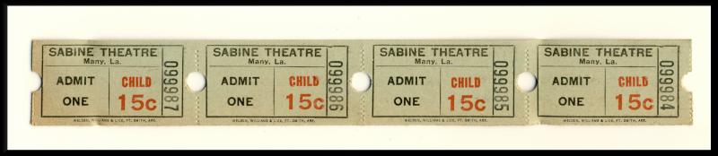 4 Sabine Movie Theatre Tickets, Many, Louisiana/LA, Child Admission, 1950's?