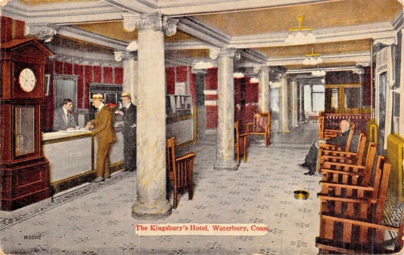 WATERBURY CONNECTICUT~KINGSBURY HOTEL LOBBY-POSTCARD 1910s 