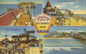 Greetings Old Orchard Beach Maine ME Multiview c1955 Vintage Linen Postcard E5