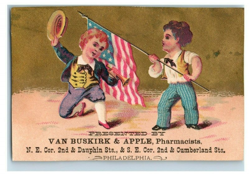 1870s-80s Van Buskirk & Apple Pharmacists Flag Children Cherub Lot Of 4 P209