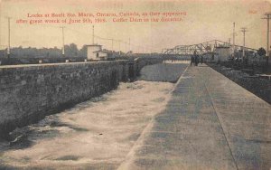 Locks Sault St Marie After Great Wreck 1909 Coffer Dam Canada postcard