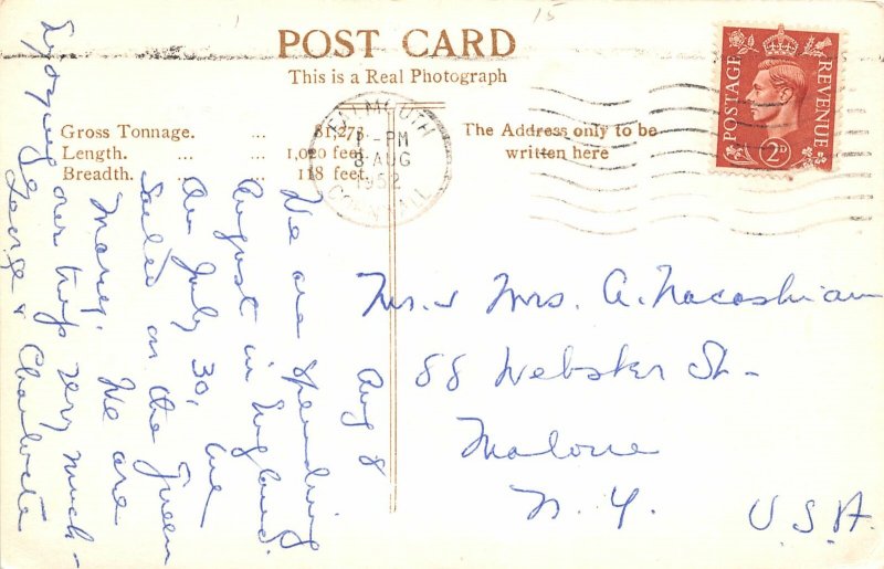 G61/ Ship RPPC Postcard R.M.S. Queen Mary Interior Cocktail Bar 1952