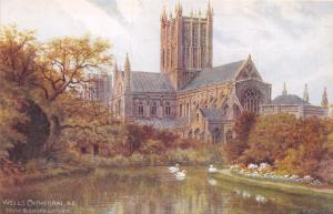 WELLS SOMERSET UK CATHEDRAL FROM BISHOPS GARDEN-A R QUINTON ARTIST POSTCARD