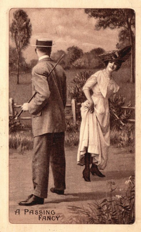 ?Vintage Postcard 1910 A Passing Fancy Beautiful Woman in Elegant Dress and Hat