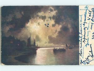 Pre-Linen Tuck BOATS ON WATER IN THE MOONLIGHT HL6328