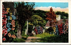 Scenic Stone Alley, Nantucket MA c1929 Vintage Postcard Q45