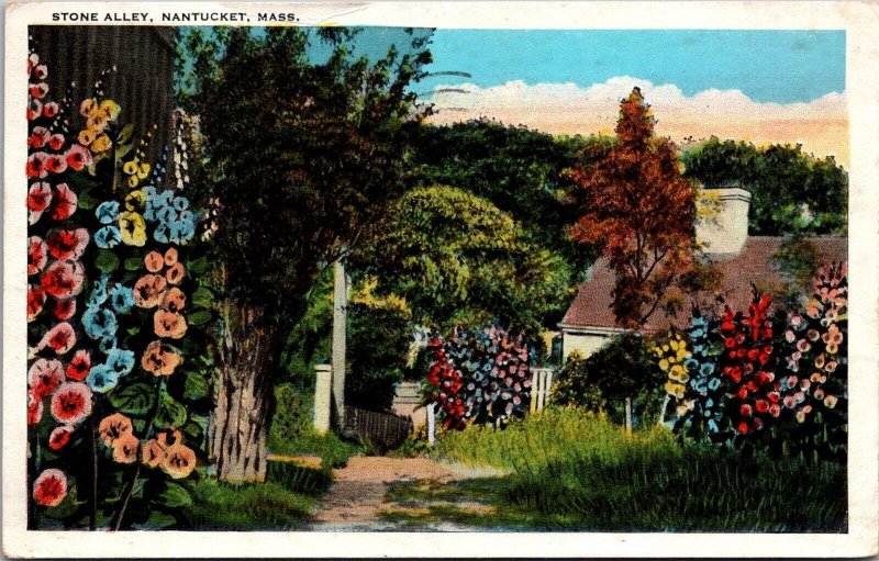 Scenic Stone Alley, Nantucket MA c1929 Vintage Postcard Q45