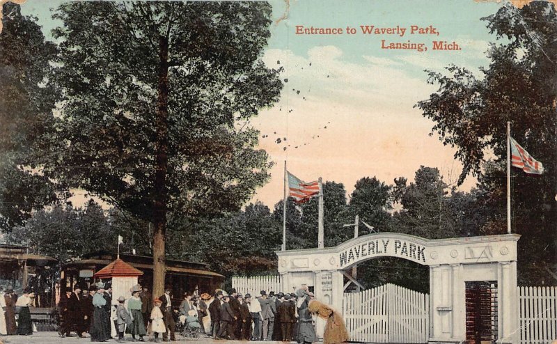 J83/ Lansing Michigan Postcard c1910 Entrance to Waverly Park 423