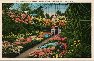 Interior of Green House Shaw's Gardens St. Louis MO Postcard PC377