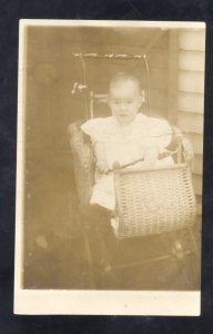 RPPC WEST SALEM OHIO BABY WICKER STROLLER STRENICK VINTAGE REAL PHOTO POSTCARD