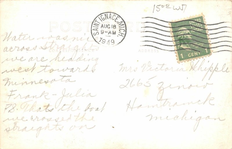 J14/ ST Ignace Michigan RPPC Postcard c1940 Ship Railway Ferry  3 