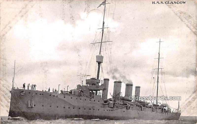 HMS Glasgow, Light Cruiser Military Battleship Unused light postal marking on...